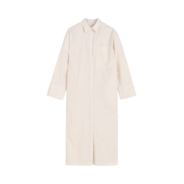The Frankie Shop Perroti Cotton Maxi Dress - Dark Sand Stripe - Oversized Minimalist Dresses in Multicolour - Shop at Luxury Shoes 
