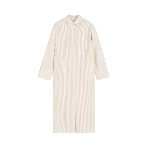 The Frankie Shop Perroti Cotton Maxi Dress - Dark Sand Stripe - Oversized Minimalist Dresses in Multicolour - Shop at Luxury Shoes 