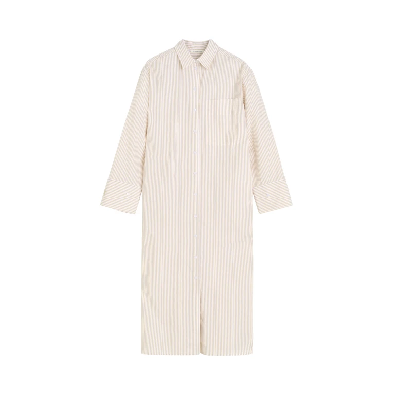 The Frankie Shop Perroti Cotton Maxi Dress - Dark Sand Stripe - Oversized Minimalist Dresses in Multicolour - Shop at Luxury Shoes 