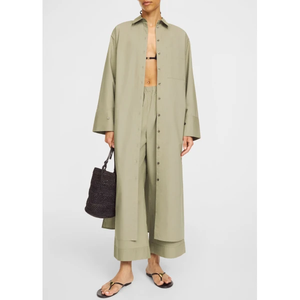 The Frankie Shop Perroti Cotton Maxi Dress - Deep Lichen Green - Oversized Minimalist Dresses in Green - Shop at Luxury Shoes 