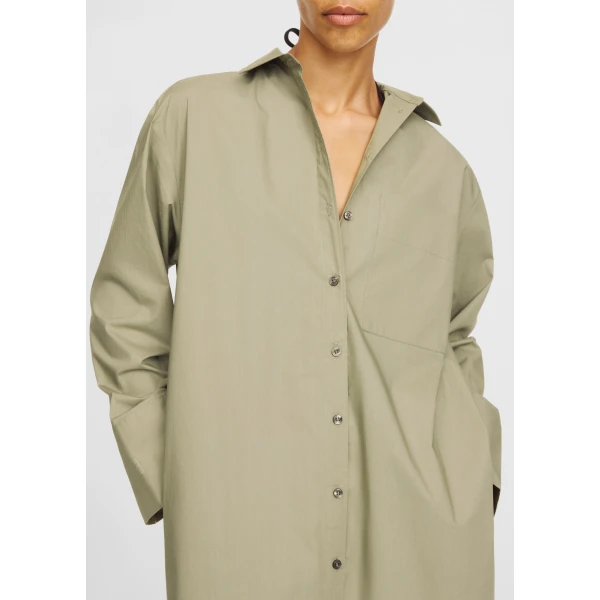 The Frankie Shop Perroti Cotton Maxi Dress - Deep Lichen Green - Oversized Minimalist Dresses in Green - Shop at Luxury Shoes 