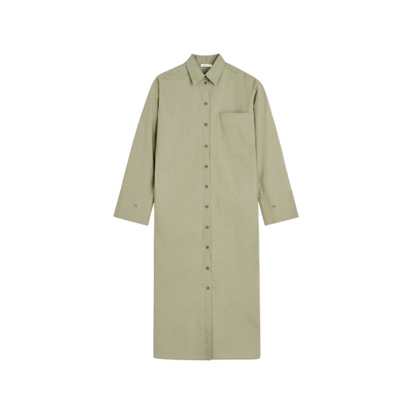 The Frankie Shop Perroti Cotton Maxi Dress - Deep Lichen Green - Oversized Minimalist Dresses in Green - Shop at Luxury Shoes 