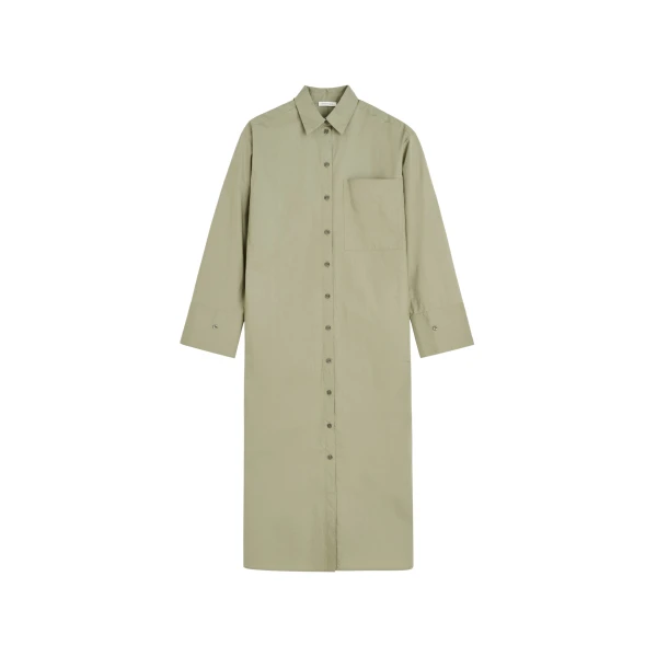 The Frankie Shop Perroti Cotton Maxi Dress - Deep Lichen Green - Oversized Minimalist Dresses in Green - Shop at Luxury Shoes 