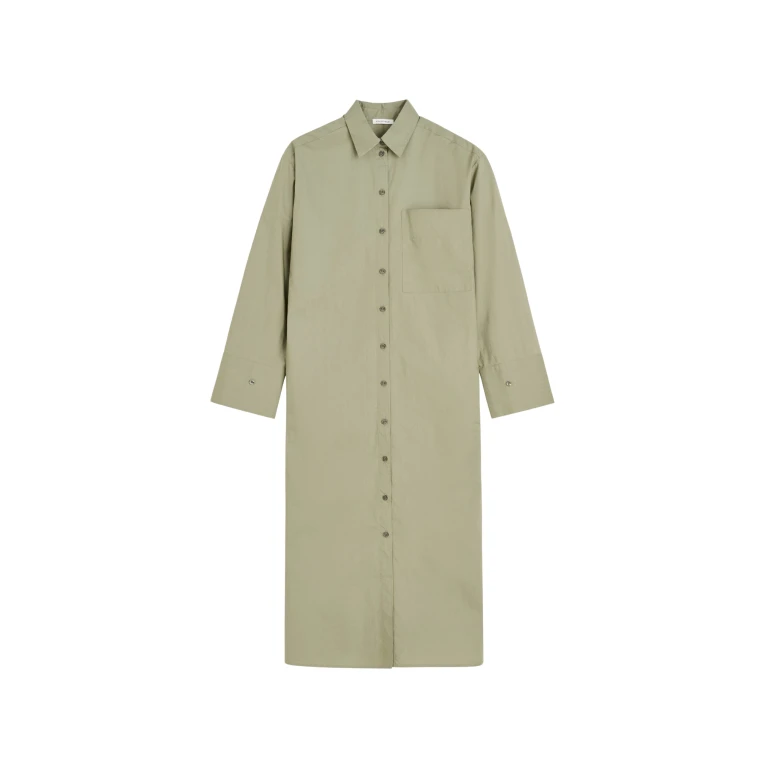 The Frankie Shop Perroti Cotton Maxi Dress - Deep Lichen Green - Oversized Minimalist Dresses in Green - Shop at Luxury Shoes 