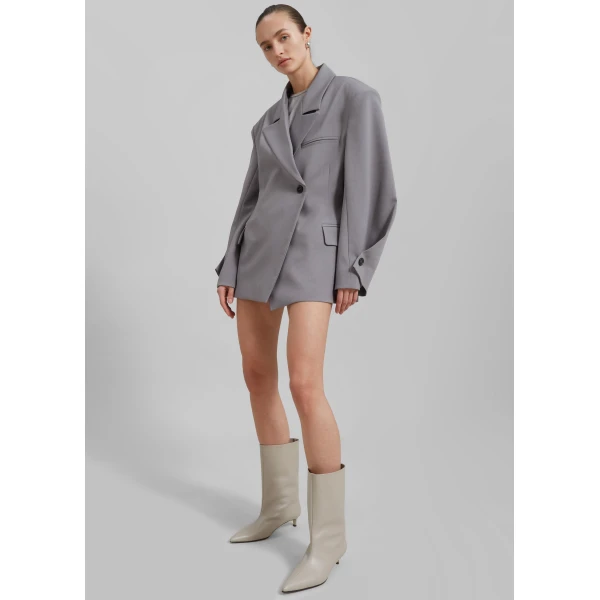 The Frankie Shop Pia Boxy Blazer - Grey - Oversized Minimalist Jackets in Grey - Shop at Luxury Shoes 