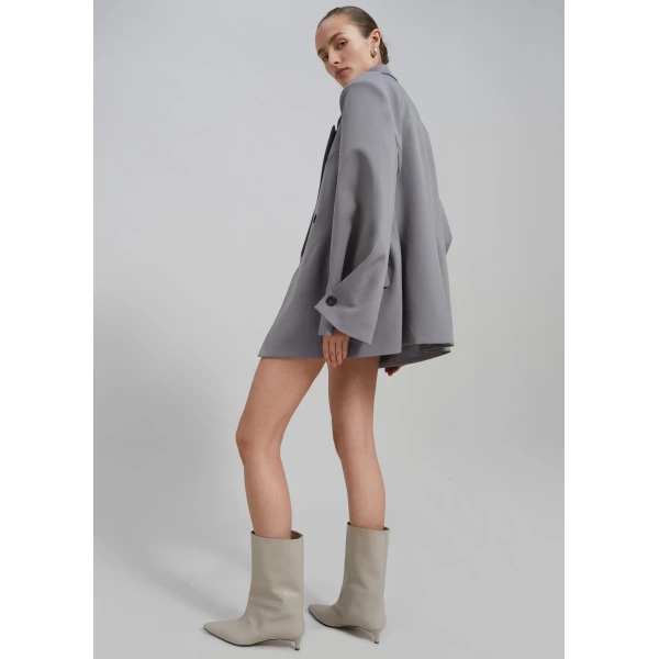The Frankie Shop Pia Boxy Blazer - Grey - Oversized Minimalist Jackets in Grey - Shop at Luxury Shoes 
