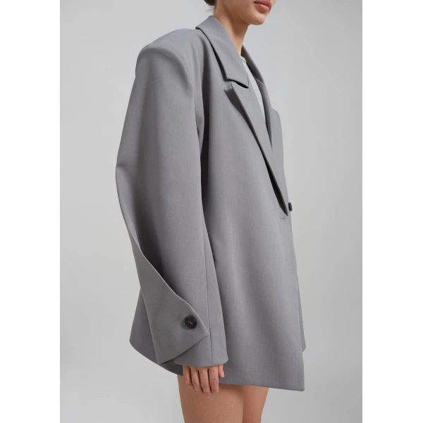 The Frankie Shop Pia Boxy Blazer - Grey - Oversized Minimalist Jackets in Grey - Shop at Luxury Shoes 