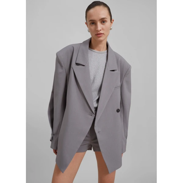 The Frankie Shop Pia Boxy Blazer - Grey - Oversized Minimalist Jackets in Grey - Shop at Luxury Shoes 