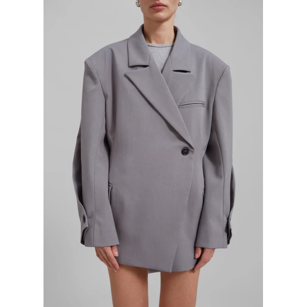 The Frankie Shop Pia Boxy Blazer - Grey - Oversized Minimalist Jackets in Grey - Shop at Luxury Shoes 