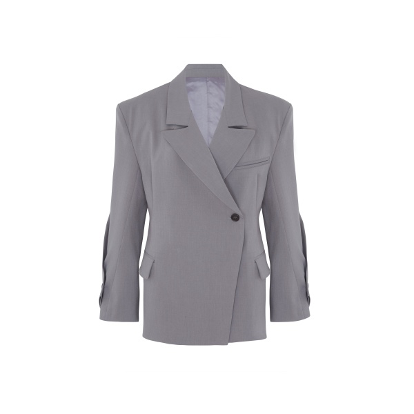 The Frankie Shop Pia Boxy Blazer - Grey - Oversized Minimalist Jackets in Grey - Shop at Luxury Shoes 