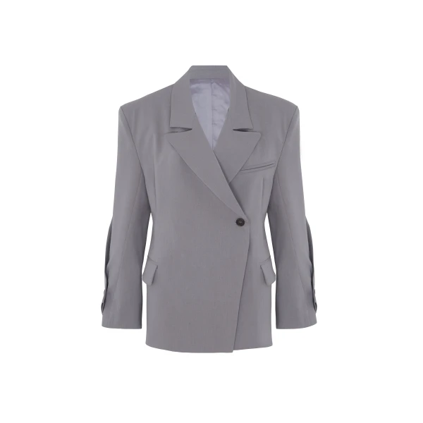 The Frankie Shop Pia Boxy Blazer - Grey - Oversized Minimalist Jackets in Grey - Shop at Luxury Shoes 