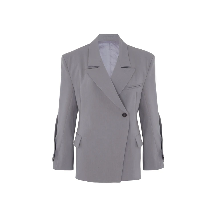 The Frankie Shop Pia Boxy Blazer - Grey - Oversized Minimalist Jackets in Grey - Shop at Luxury Shoes 