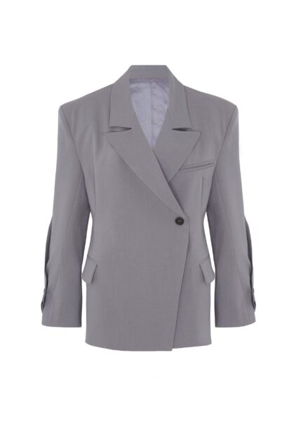 The Frankie Shop Pia Boxy Blazer - Grey - Oversized Minimalist Jackets in Grey - Shop at Luxury Shoes 