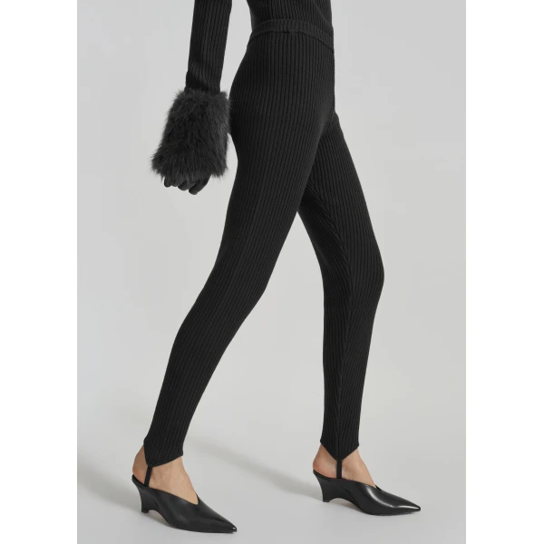The Frankie Shop Piuma Knit Stirrup Leggings - Black - Oversized Minimalist Pants in Black - Shop at Luxury Shoes 