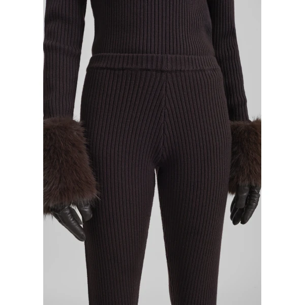 The Frankie Shop Piuma Knit Stirrup Leggings - Brown - Oversized Minimalist Pants in Beige - Shop at Luxury Shoes 