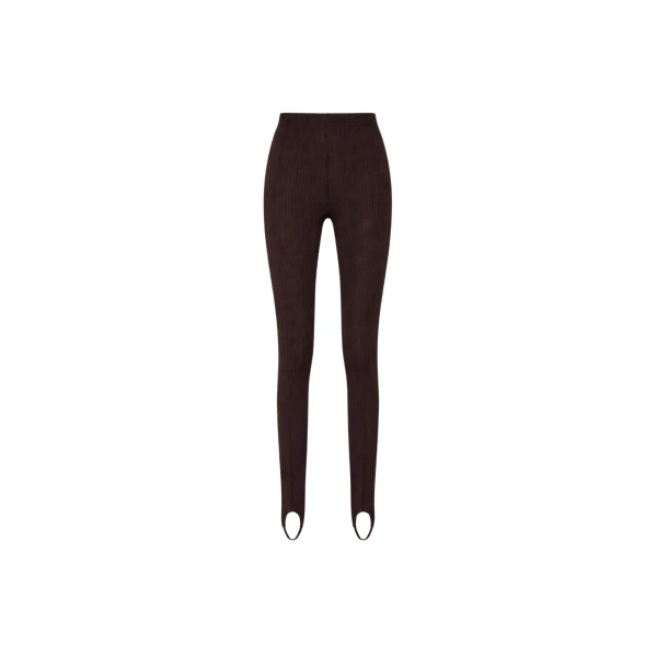 The Frankie Shop Piuma Knit Stirrup Leggings - Brown - Oversized Minimalist Pants in Beige - Shop at Luxury Shoes 