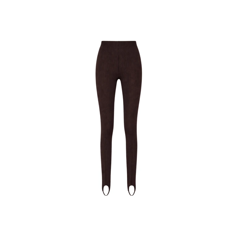 The Frankie Shop Piuma Knit Stirrup Leggings - Brown - Oversized Minimalist Pants in Beige - Shop at Luxury Shoes 
