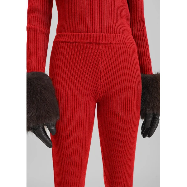 The Frankie Shop Piuma Knit Stirrup Leggings - Red - Oversized Minimalist Pants in Red - Shop at Luxury Shoes 