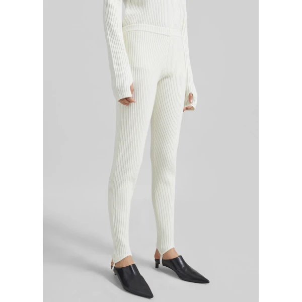 The Frankie Shop Piuma Knit Stirrup Leggings - White - Oversized Minimalist Pants in White - Shop at Luxury Shoes 