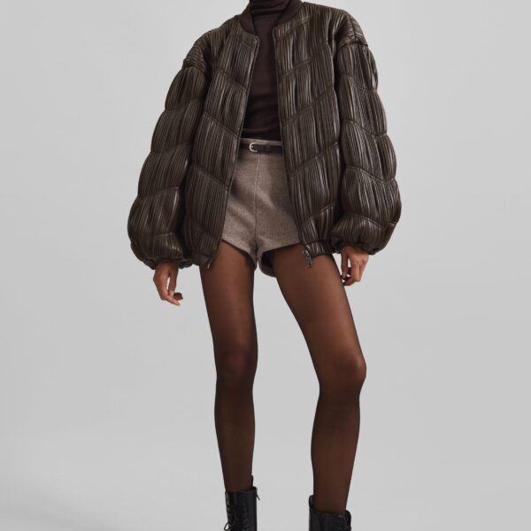 The Frankie Shop Pleated Bomber Jacket – Chocolate Brown, view 2
