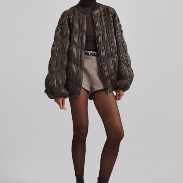 The Frankie Shop Pleated Bomber Jacket – Chocolate Brown, view 4