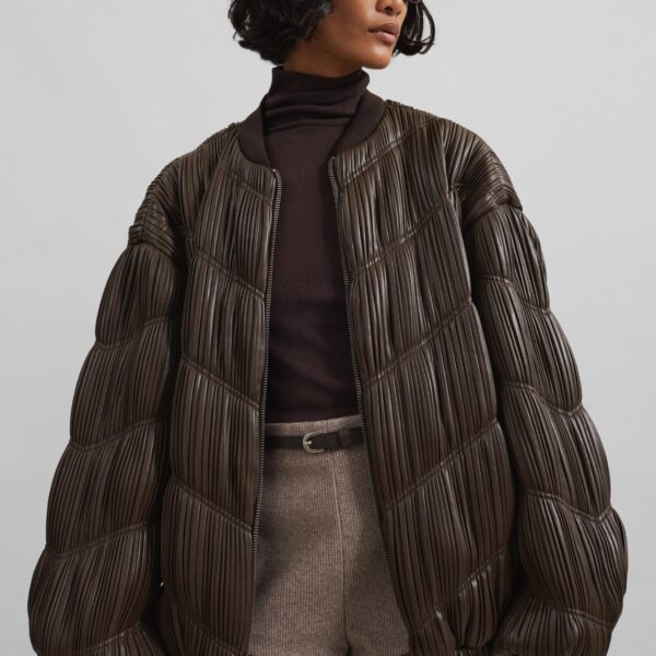 The Frankie Shop Pleated Bomber Jacket – Chocolate Brown, view 5