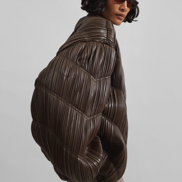The Frankie Shop Pleated Bomber Jacket – Chocolate Brown, view 6