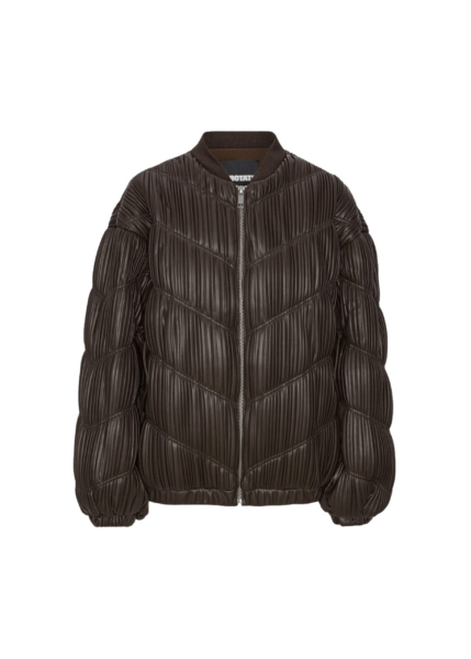 The Frankie Shop Pleated Bomber Jacket - Chocolate Brown - Oversized Minimalist Jackets in Beige - Shop at Luxury Shoes 
