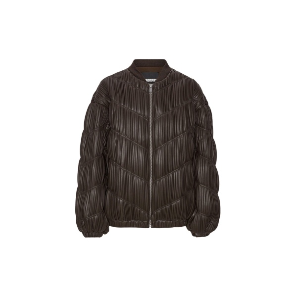 The Frankie Shop Pleated Bomber Jacket - Chocolate Brown - Oversized Minimalist Jackets in Beige - Shop at Luxury Shoes 