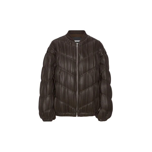 The Frankie Shop Pleated Bomber Jacket - Chocolate Brown - Oversized Minimalist Jackets in Beige - Shop at Luxury Shoes 
