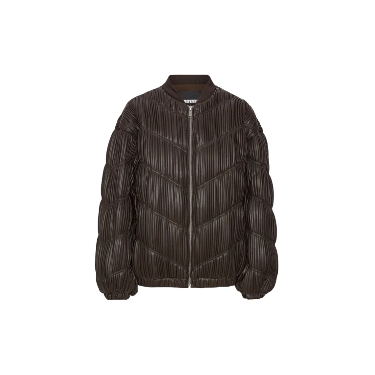 The Frankie Shop Pleated Bomber Jacket - Chocolate Brown - Oversized Minimalist Jackets in Beige - Shop at Luxury Shoes 