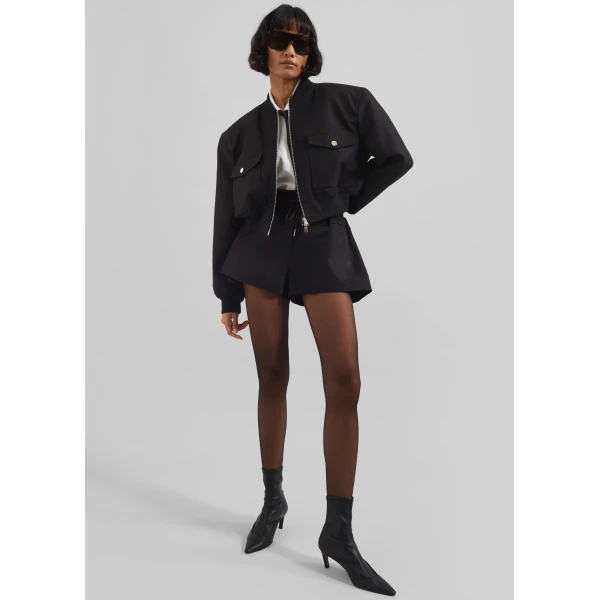 The Frankie Shop Pomona Crop Bomber Jacket - Black - Oversized Minimalist Jackets in Black - Shop at Luxury Shoes 