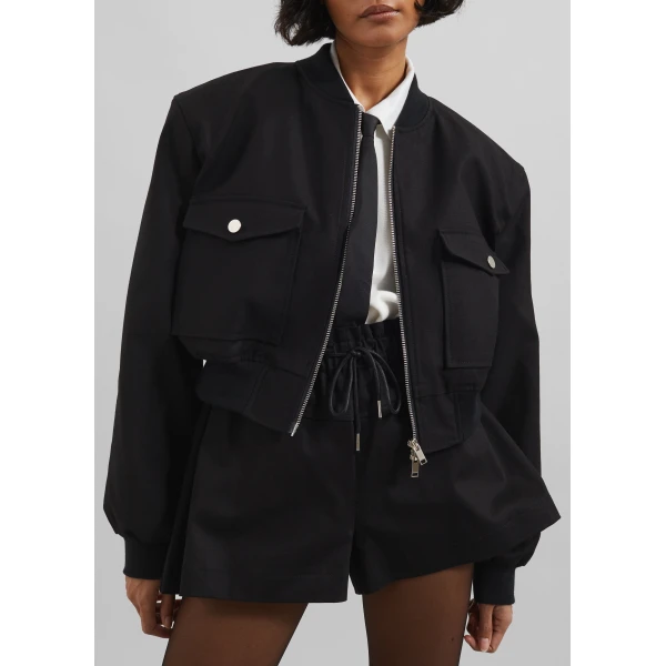 The Frankie Shop Pomona Crop Bomber Jacket - Black - Oversized Minimalist Jackets in Black - Shop at Luxury Shoes 