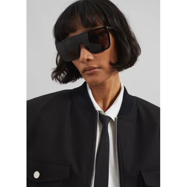 The Frankie Shop Pomona Crop Bomber Jacket - Black - Oversized Minimalist Jackets in Black - Shop at Luxury Shoes 