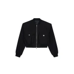 The Frankie Shop Pomona Crop Bomber Jacket - Black - Oversized Minimalist Jackets in Black - Shop at Luxury Shoes 