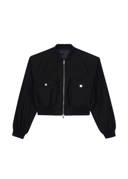The Frankie Shop Pomona Crop Bomber Jacket - Black - Oversized Minimalist Jackets in Black - Shop at Luxury Shoes 