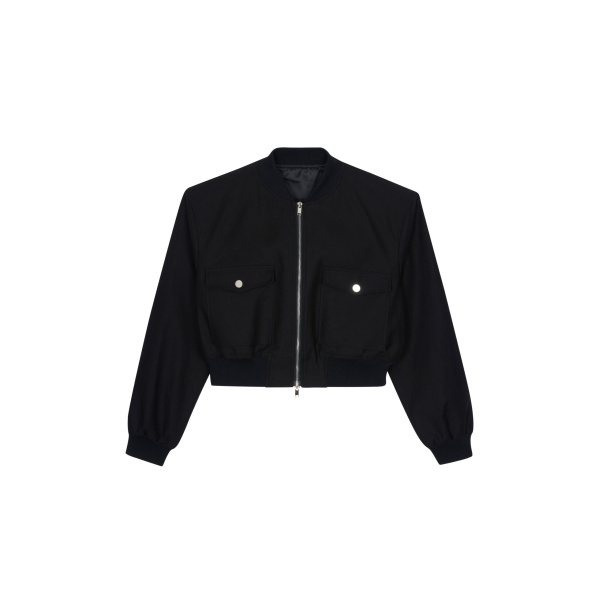 The Frankie Shop Pomona Crop Bomber Jacket - Black - Oversized Minimalist Jackets in Black - Shop at Luxury Shoes 