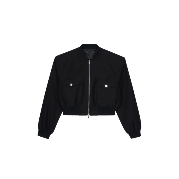The Frankie Shop Pomona Crop Bomber Jacket - Black - Oversized Minimalist Jackets in Black - Shop at Luxury Shoes 