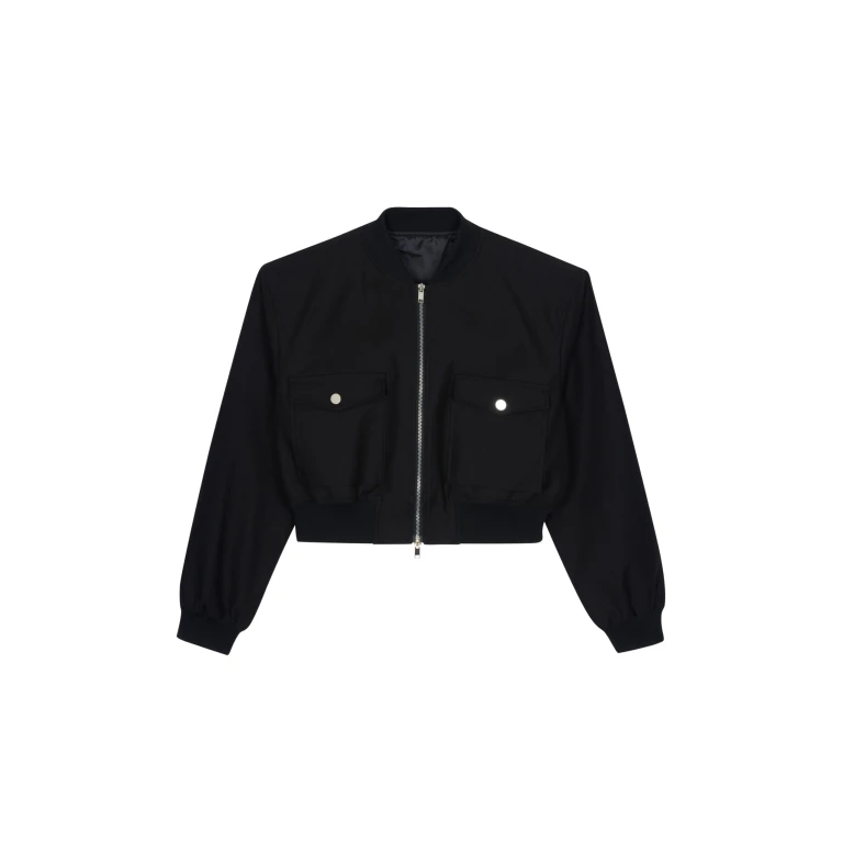 The Frankie Shop Pomona Crop Bomber Jacket - Black - Oversized Minimalist Jackets in Black - Shop at Luxury Shoes 