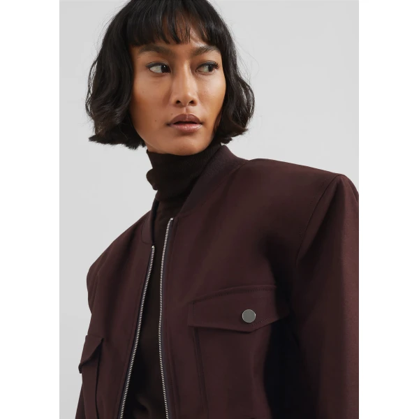 The Frankie Shop Pomona Crop Bomber Jacket - Burgundy - Oversized Minimalist Jackets in Red - Shop at Luxury Shoes 
