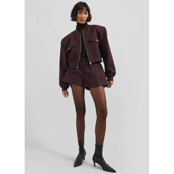 The Frankie Shop Pomona Crop Bomber Jacket - Burgundy - Oversized Minimalist Jackets in Red - Shop at Luxury Shoes 