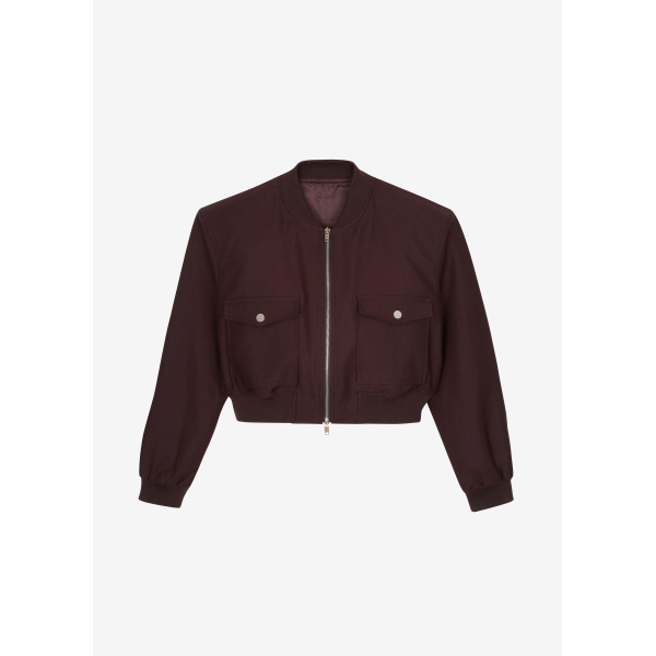 The Frankie Shop Pomona Crop Bomber Jacket - Burgundy - Oversized Minimalist Jackets in Red - Shop at Luxury Shoes 