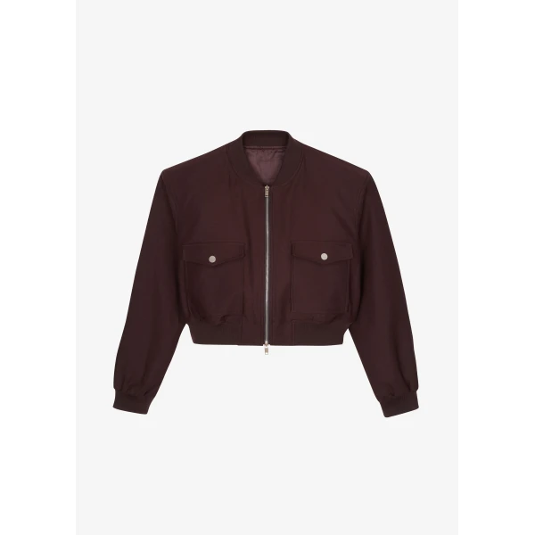 The Frankie Shop Pomona Crop Bomber Jacket - Burgundy - Oversized Minimalist Jackets in Red - Shop at Luxury Shoes 