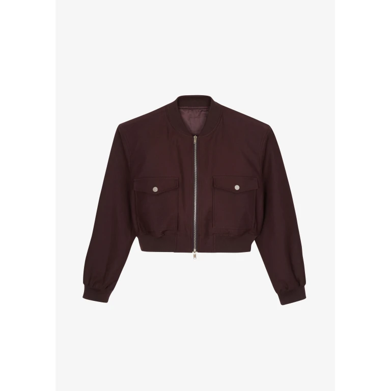 The Frankie Shop Pomona Crop Bomber Jacket - Burgundy - Oversized Minimalist Jackets in Red - Shop at Luxury Shoes 