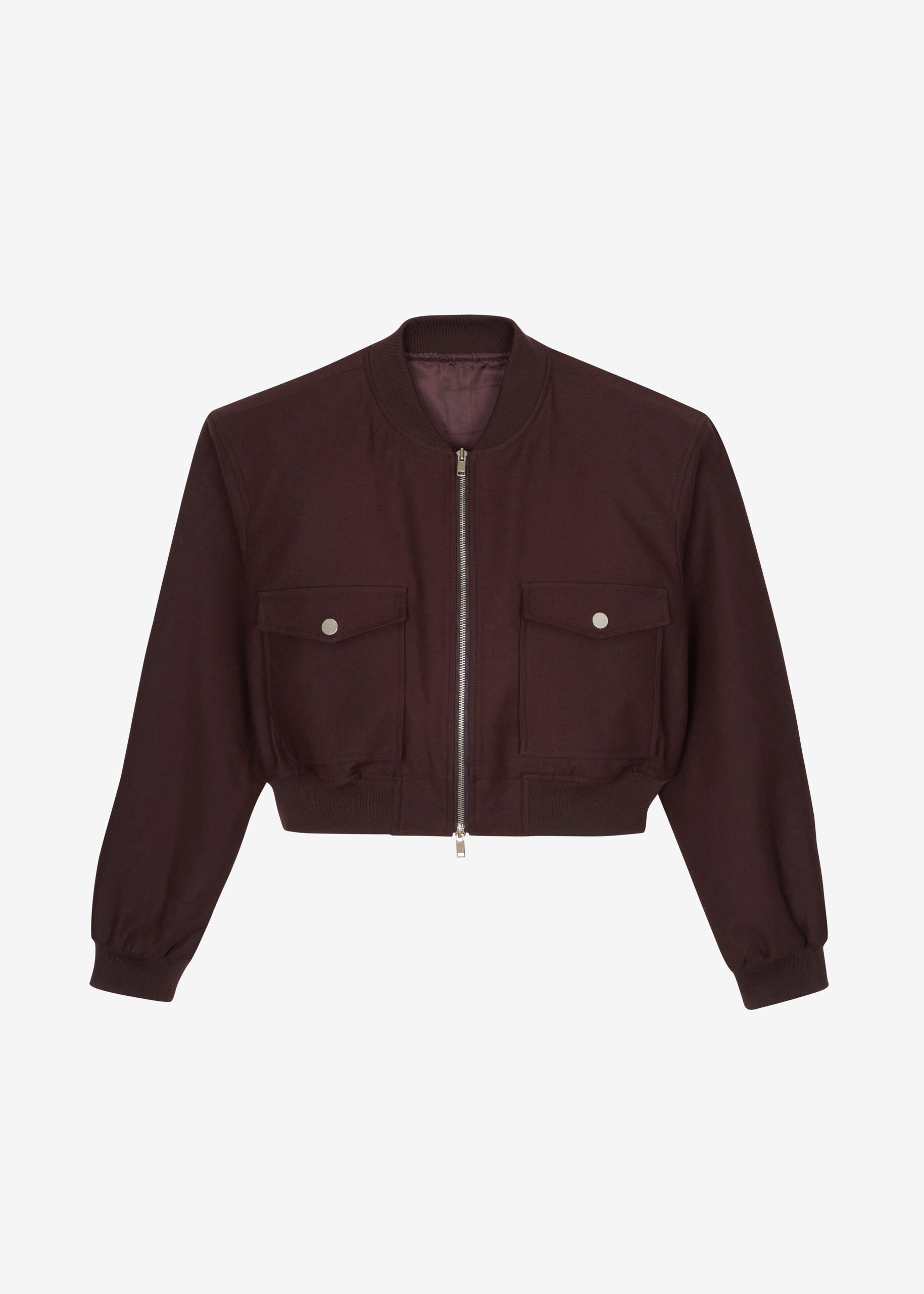 Pomona Crop Bomber Jacket - Burgundy by The Frankie Shop - Jackets The Frankie Shop Pomona Crop Bomber Jacket - Burgundy - Oversized Minimalist Jackets in Red - Shop at Luxury Shoes