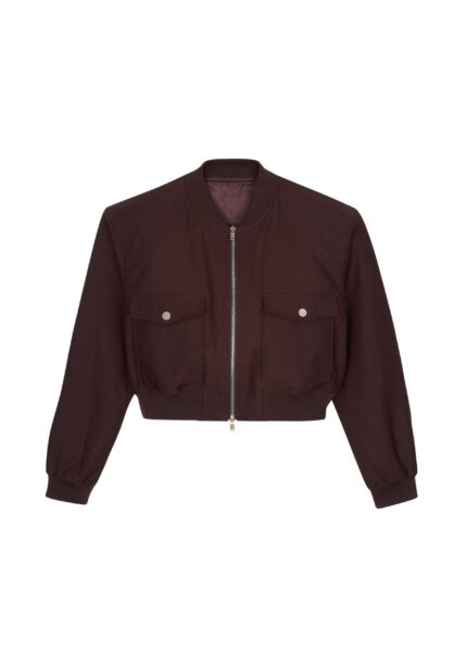 The Frankie Shop Pomona Crop Bomber Jacket - Burgundy - Oversized Minimalist Jackets in Red - Shop at Luxury Shoes 