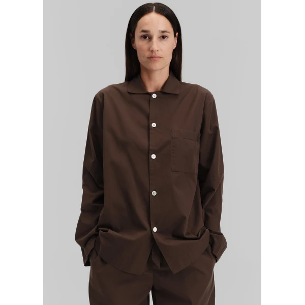 The Frankie Shop Poplin Pyjama Shirt - Coffee - Oversized Minimalist Loungewear in Beige - Shop at Luxury Shoes 