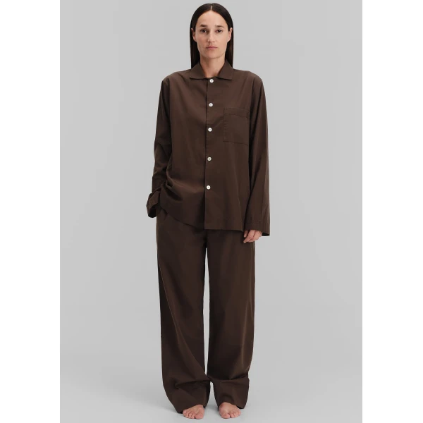 The Frankie Shop Poplin Pyjama Shirt - Coffee - Oversized Minimalist Loungewear in Beige - Shop at Luxury Shoes 