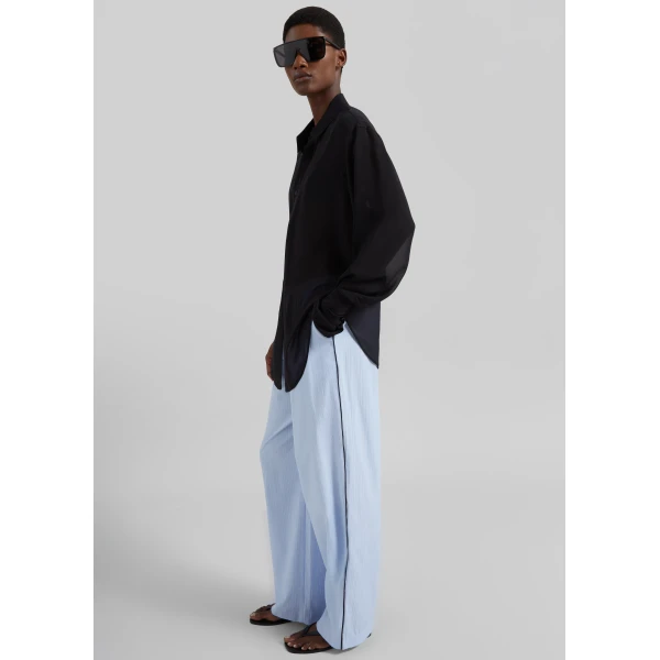 The Frankie Shop Porto Contrast Piped Pants - Blue/White Stripe - Oversized Minimalist Pants in Multicolour - Shop at Luxury Shoes 