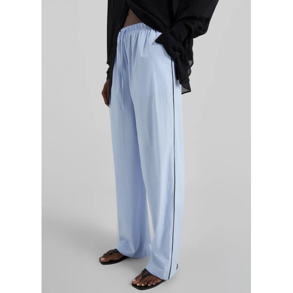 The Frankie Shop Porto Contrast Piped Pants - Blue/White Stripe - Oversized Minimalist Pants in Multicolour - Shop at Luxury Shoes 
